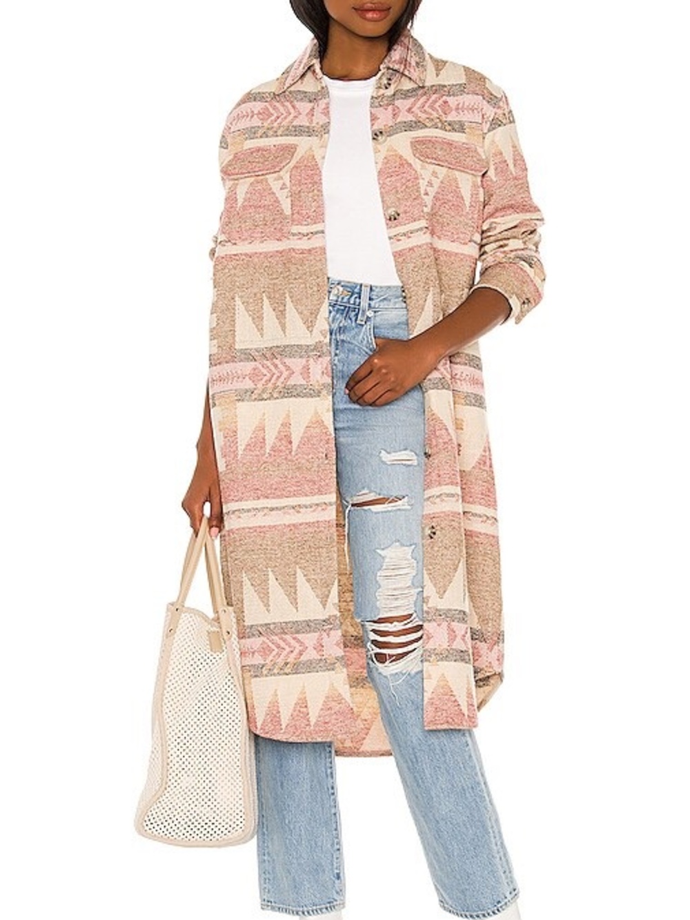 BB Dakota by Steve Madden Pink & Cream Patterned Long Coat